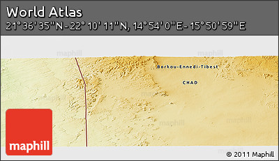Physical Panoramic Map of the Area around 21° 53' 23" N, 15° 22' 30" E