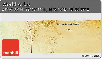 Physical Panoramic Map of the Area around 21° 53' 23" N, 15° 22' 30" E