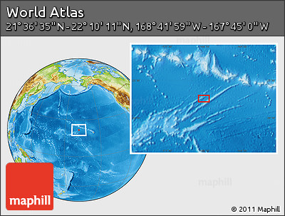 Physical Location Map of the Area around 21° 53' 23" N, 168° 13' 29" W
