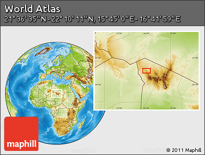 Physical Location Map of the Area around 21° 53' 23" N, 16° 13' 30" E