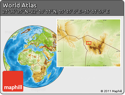 Physical Location Map of the Area around 21° 53' 23" N, 16° 13' 30" E
