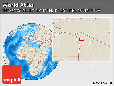 Shaded Relief Location Map of the Area around 21° 53' 23" N, 16° 13' 30" E