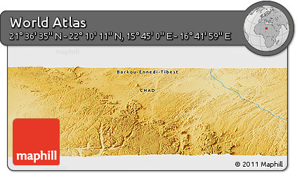 Physical Panoramic Map of the Area around 21° 53' 23" N, 16° 13' 30" E