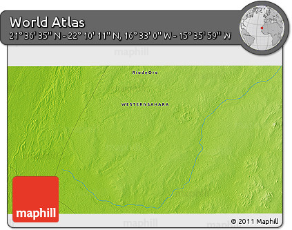Physical 3D Map of the Area around 21° 53' 23" N, 16° 4' 29" W