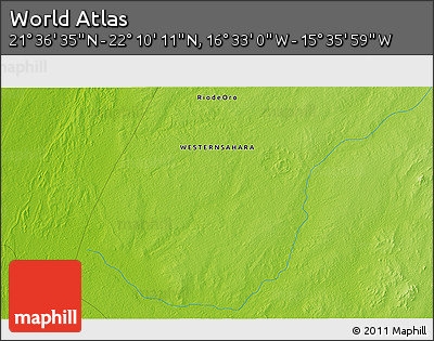 Physical 3D Map of the Area around 21° 53' 23" N, 16° 4' 29" W