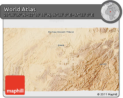 Satellite 3D Map of the Area around 21° 53' 23" N, 17° 4' 30" E