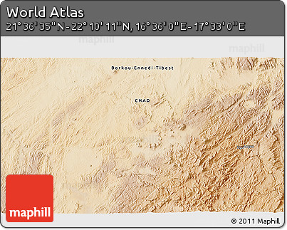 Satellite 3D Map of the Area around 21° 53' 23" N, 17° 4' 30" E