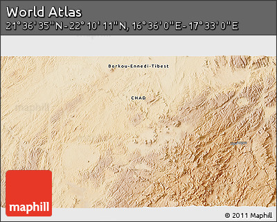 Satellite 3D Map of the Area around 21° 53' 23" N, 17° 4' 30" E