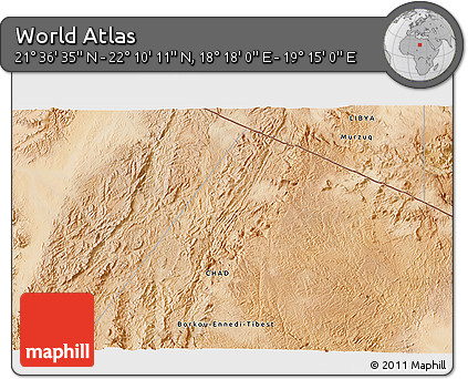Satellite 3D Map of the Area around 21° 53' 23" N, 18° 46' 29" E
