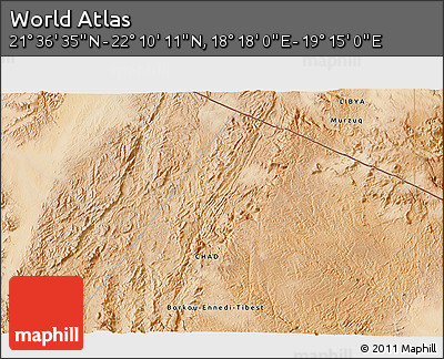 Satellite 3D Map of the Area around 21° 53' 23" N, 18° 46' 29" E