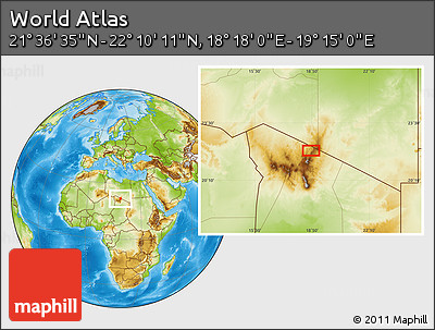 Physical Location Map of the Area around 21° 53' 23" N, 18° 46' 29" E