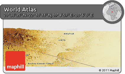 Physical Panoramic Map of the Area around 21° 53' 23" N, 19° 37' 30" E
