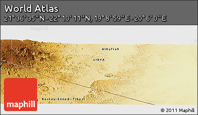 Physical Panoramic Map of the Area around 21° 53' 23" N, 19° 37' 30" E