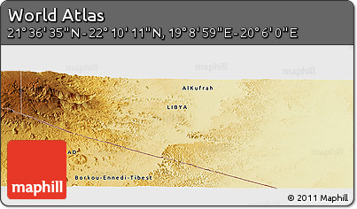 Physical Panoramic Map of the Area around 21° 53' 23" N, 19° 37' 30" E