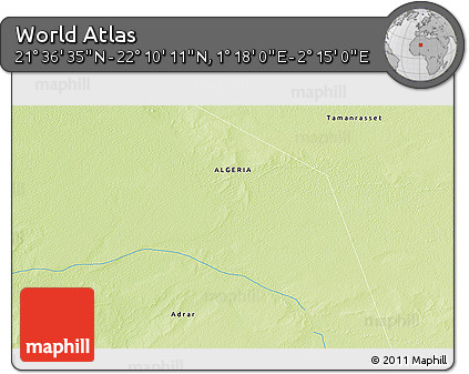 Physical 3D Map of the Area around 21° 53' 23" N, 1° 46' 29" E
