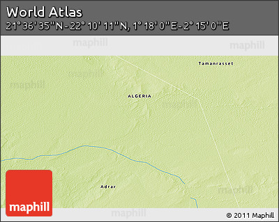 Physical 3D Map of the Area around 21° 53' 23" N, 1° 46' 29" E
