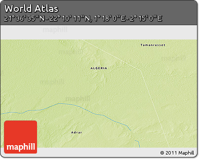 Physical 3D Map of the Area around 21° 53' 23" N, 1° 46' 29" E