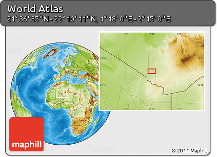 Physical Location Map of the Area around 21° 53' 23" N, 1° 46' 29" E