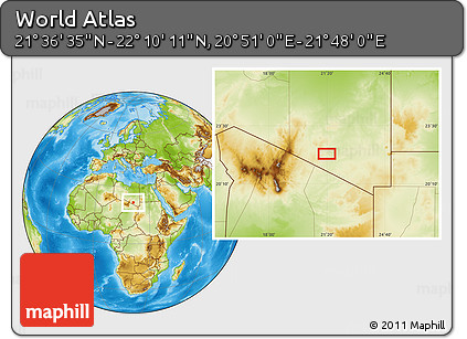 Physical Location Map of the Area around 21° 53' 23" N, 21° 19' 30" E