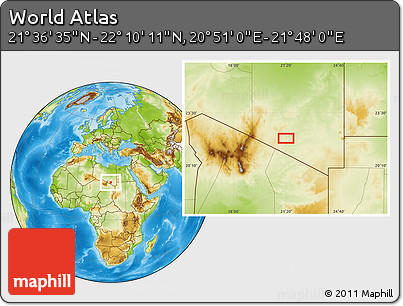 Physical Location Map of the Area around 21° 53' 23" N, 21° 19' 30" E