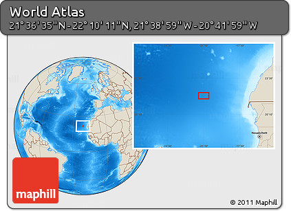 Shaded Relief Location Map of the Area around 21° 53' 23" N, 21° 10' 29" W