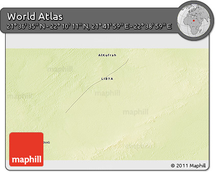 Physical 3D Map of the Area around 21° 53' 23" N, 22° 10' 29" E