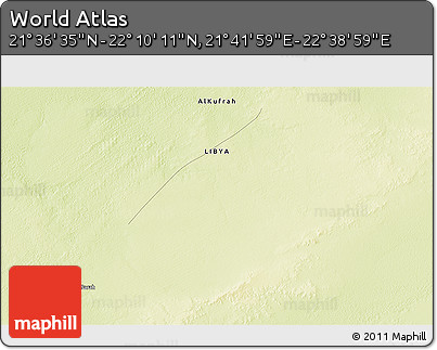 Physical 3D Map of the Area around 21° 53' 23" N, 22° 10' 29" E
