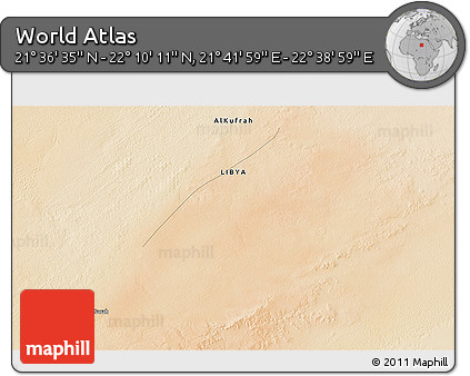 Satellite 3D Map of the Area around 21° 53' 23" N, 22° 10' 29" E