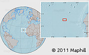 Gray Location Map of the area around 21° 53' 23" N, 22° 1' 29" W, hill shading