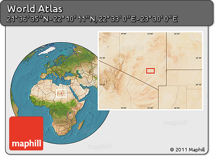 Satellite Location Map of the Area around 21° 53' 23" N, 23° 1' 29" E