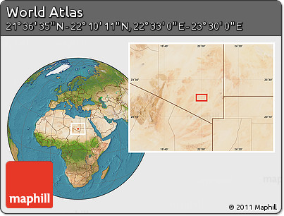 Satellite Location Map of the Area around 21° 53' 23" N, 23° 1' 29" E