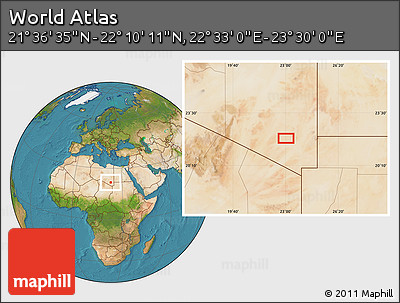 Satellite Location Map of the Area around 21° 53' 23" N, 23° 1' 29" E
