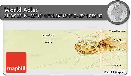 Physical Panoramic Map of the Area around 21° 53' 23" N, 24° 43' 30" E