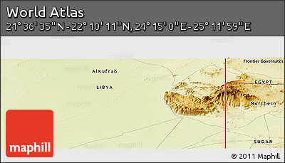 Physical Panoramic Map of the Area around 21° 53' 23" N, 24° 43' 30" E