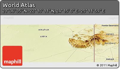 Physical Panoramic Map of the Area around 21° 53' 23" N, 24° 43' 30" E