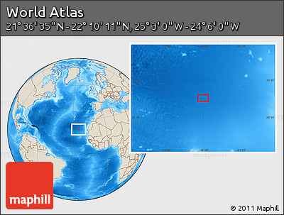 Shaded Relief Location Map of the Area around 21° 53' 23" N, 24° 34' 30" W