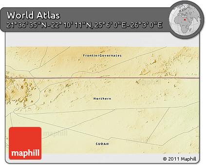 Physical 3D Map of the Area around 21° 53' 23" N, 25° 34' 30" E