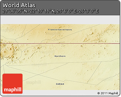 Physical 3D Map of the Area around 21° 53' 23" N, 25° 34' 30" E