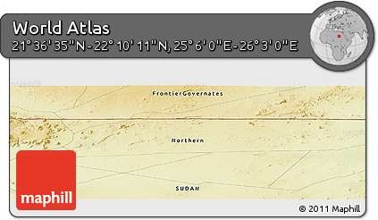 Physical Panoramic Map of the Area around 21° 53' 23" N, 25° 34' 30" E