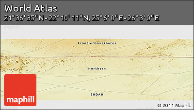 Physical Panoramic Map of the Area around 21° 53' 23" N, 25° 34' 30" E