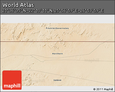 Satellite 3D Map of the Area around 21° 53' 23" N, 26° 25' 29" E