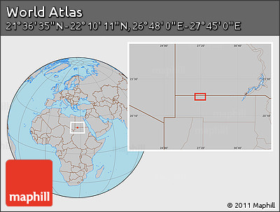 Gray Location Map of the Area around 21° 53' 23" N, 27° 16' 29" E