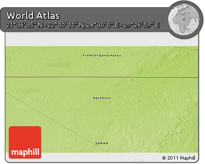 Physical 3D Map of the Area around 21° 53' 23" N, 28° 58' 30" E