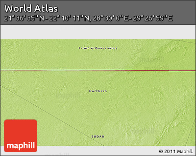 Physical 3D Map of the Area around 21° 53' 23" N, 28° 58' 30" E