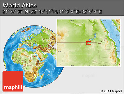 Physical Location Map of the Area around 21° 53' 23" N, 31° 31' 29" E