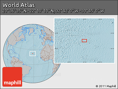 Gray Location Map of the Area around 21° 53' 23" N, 32° 13' 30" W, hill shading