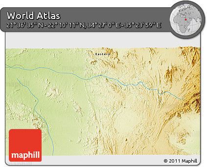 Physical 3D Map of the Area around 21° 53' 23" N, 34° 55' 29" E