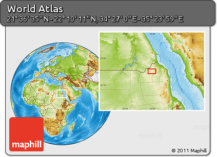 Physical Location Map of the Area around 21° 53' 23" N, 34° 55' 29" E