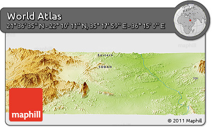 Physical Panoramic Map of the Area around 21° 53' 23" N, 35° 46' 29" E