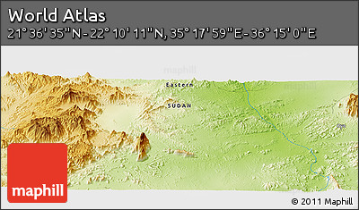 Physical Panoramic Map of the Area around 21° 53' 23" N, 35° 46' 29" E